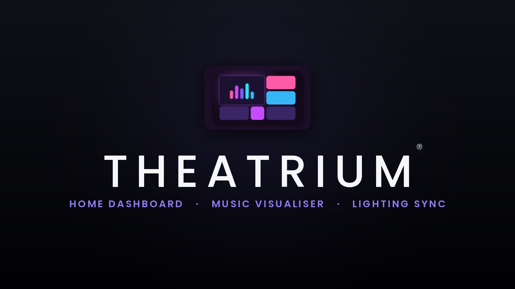 The Theatrium wordmark - home dashboard, music visualiser, lighting sync