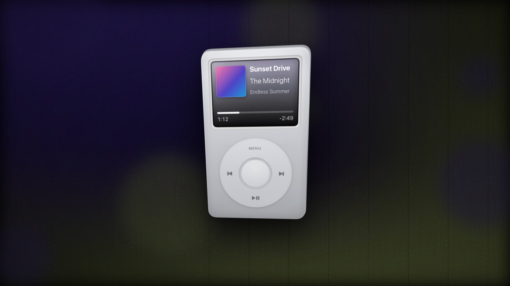 Theatrium&rsquo;s new iPod visualiser: the original click-wheel iPod with the album playing on its screen