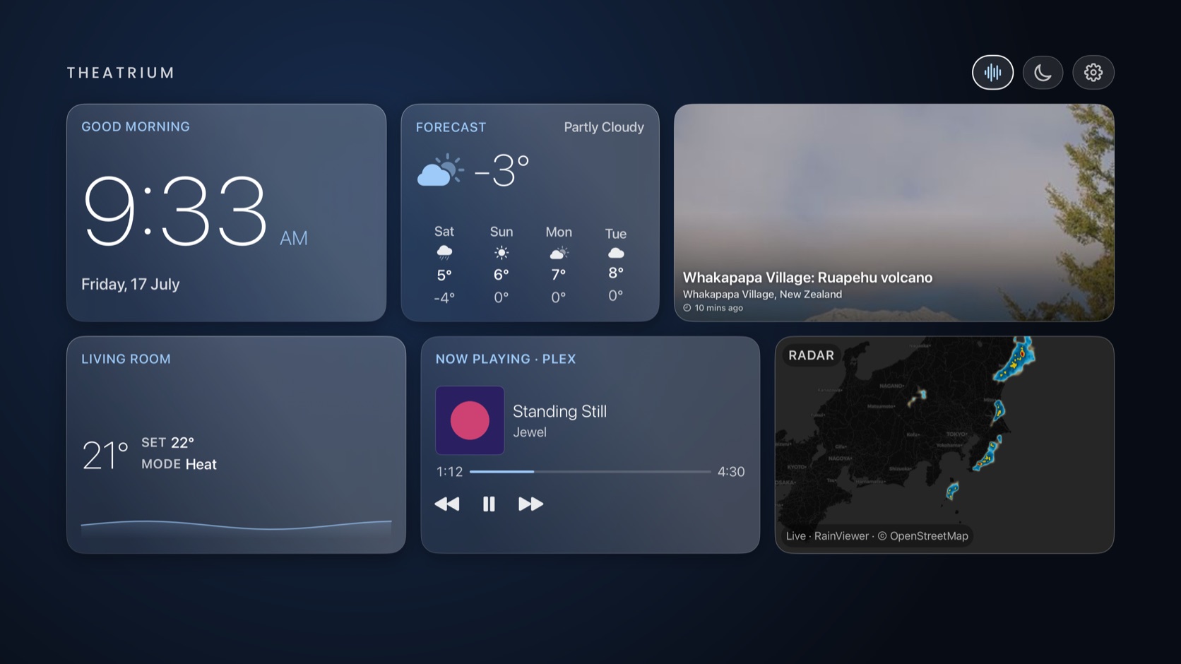 Theatrium&rsquo;s redesigned now-playing card on the dashboard