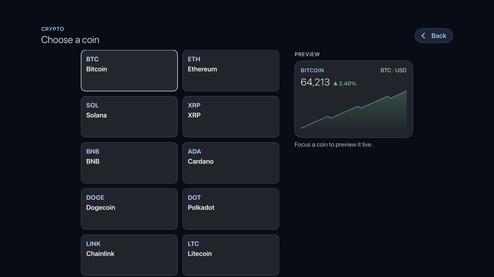 Theatrium card setup showing a live preview of the card updating as you choose