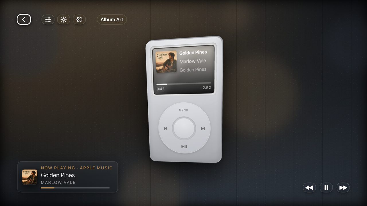 Album art on screen with the track playing full-screen in Theatrium Live