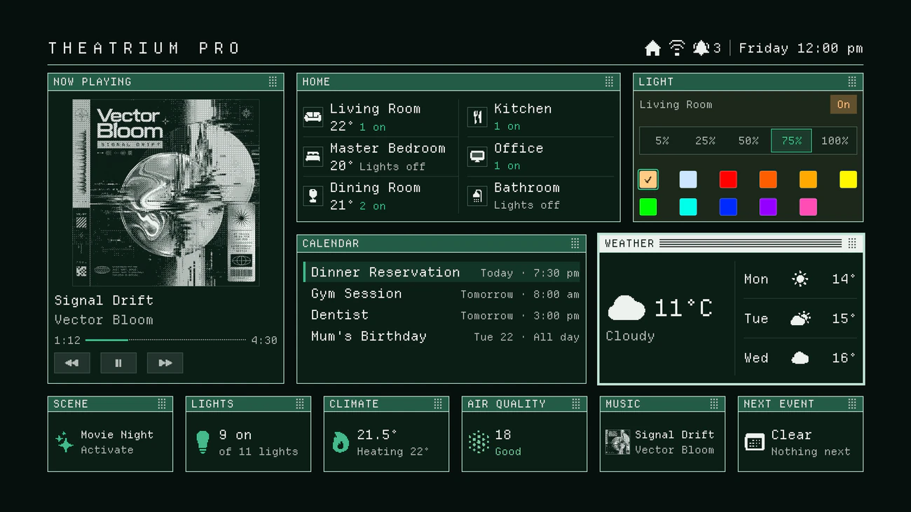 The Classic dashboard in Jade, with green title bars on a deep green background.