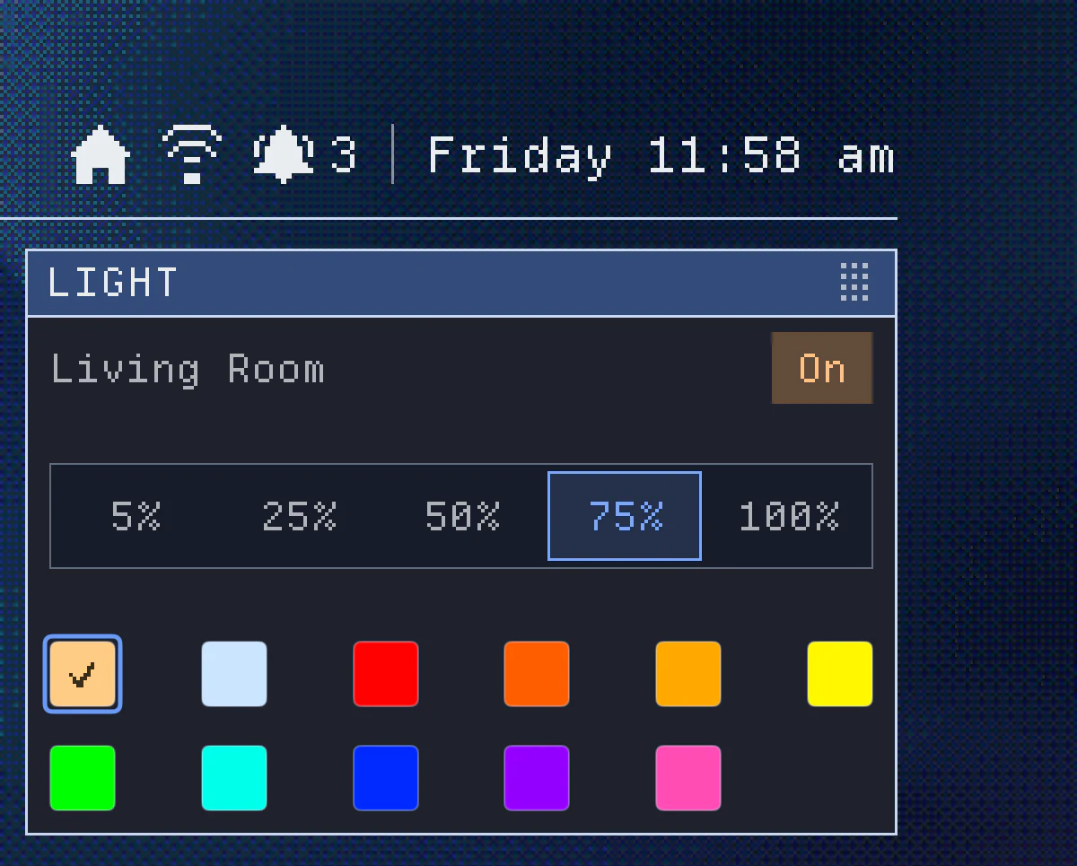 The top right of a Navy Classic dashboard: a pixelated, dithered background behind the clock and a Light window.