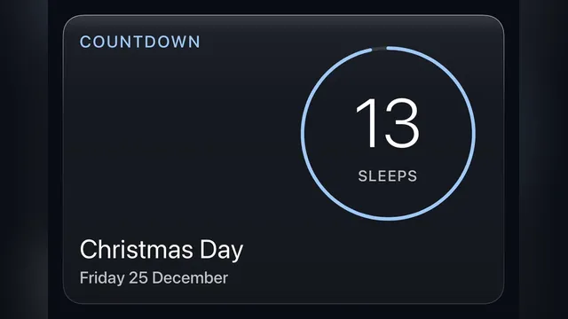 The Countdown card, a ring showing 13 sleeps until Christmas Day