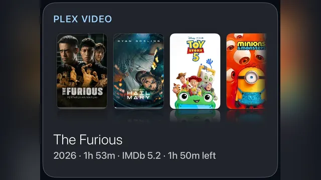 The Plex Video card, a shelf of movie posters with details of the one in focus