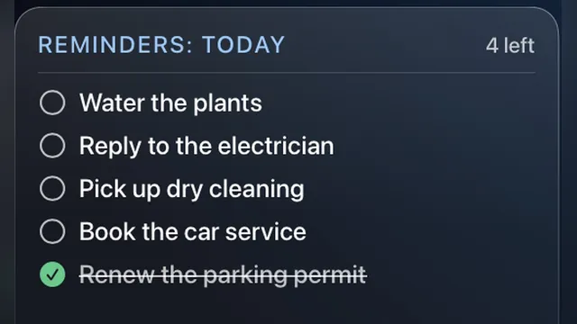 The To-Do card, a Today list of five tasks with one ticked off