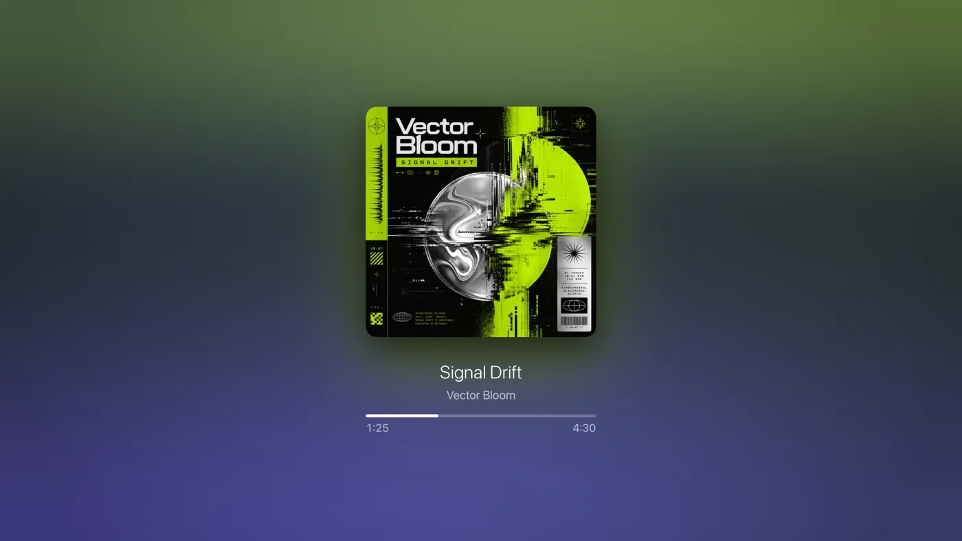 The album art view. The song fills the screen; the small buttons at the bottom take you further in.