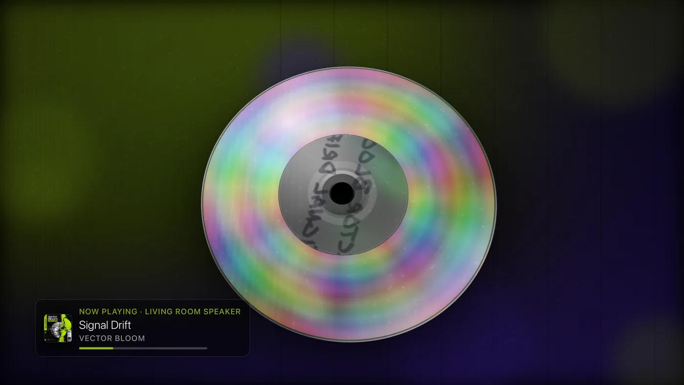 Compact Disc. Pro. A spinning disc catching the light.