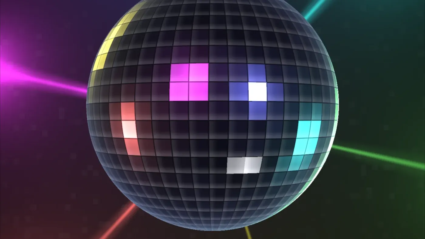 Mirrorball. Pro. Spots of light sweeping the room.
