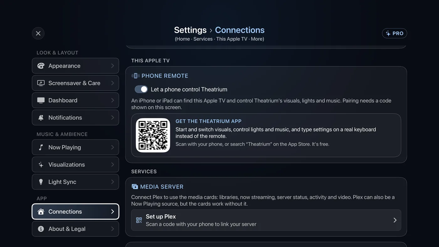 Settings › Connections › Media Server.