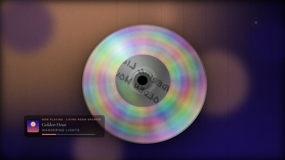 Theatrium&rsquo;s Compact Disc visualizer scene on the Apple TV