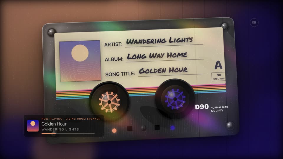 Theatrium&rsquo;s Mixtape visualizer scene on the Apple TV